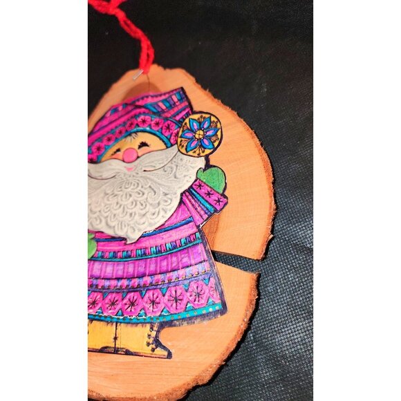 Decorative Santa Claus Wood Slice Ornament With Hand-Painted Design  Red Yarn Ha - Picture 4 of 10